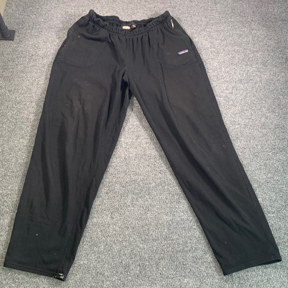 Patagonia Polartec Fleece Sweatpants XL Black Made in USA Vintage P-6 Logo Pants